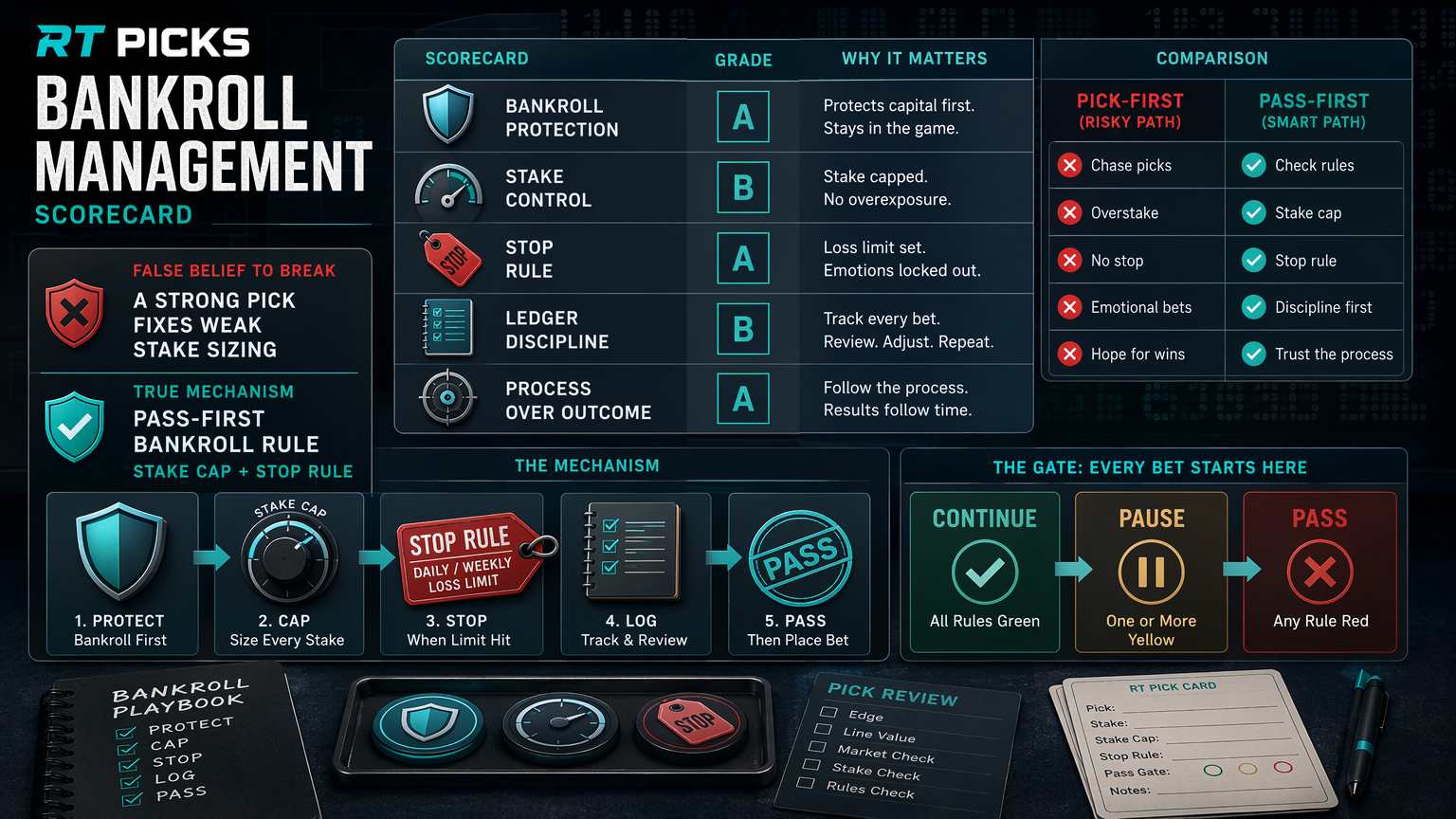 Bankroll Management Before You Tail Sports Picks renewal scorecard infographic