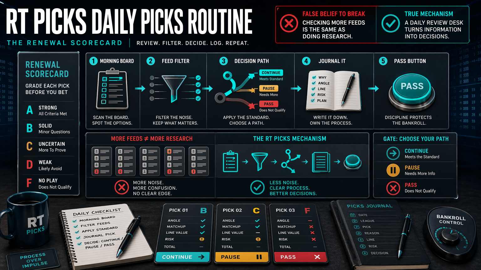A Daily RT Picks Routine for Calmer Betting Decisions renewal scorecard infographic