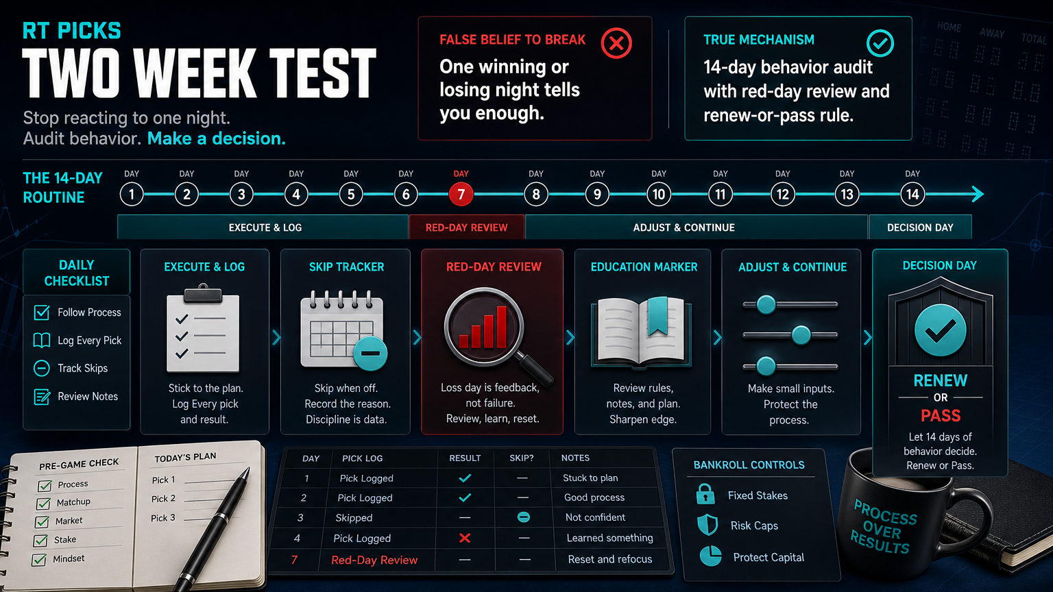 The 14-Day RT Picks Test: What to Track Before You Renew operating routine infographic