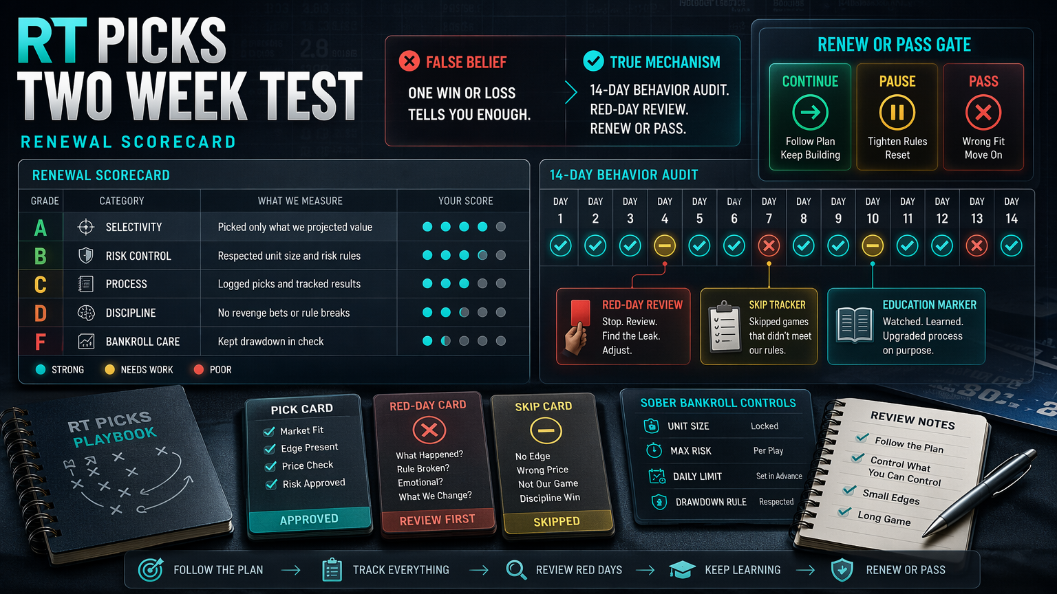 The 14-Day RT Picks Test: What to Track Before You Renew renewal scorecard infographic