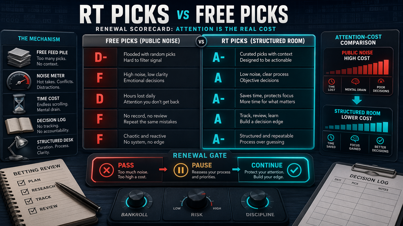 RT Picks vs Free Picks: What You Are Really Comparing renewal scorecard infographic